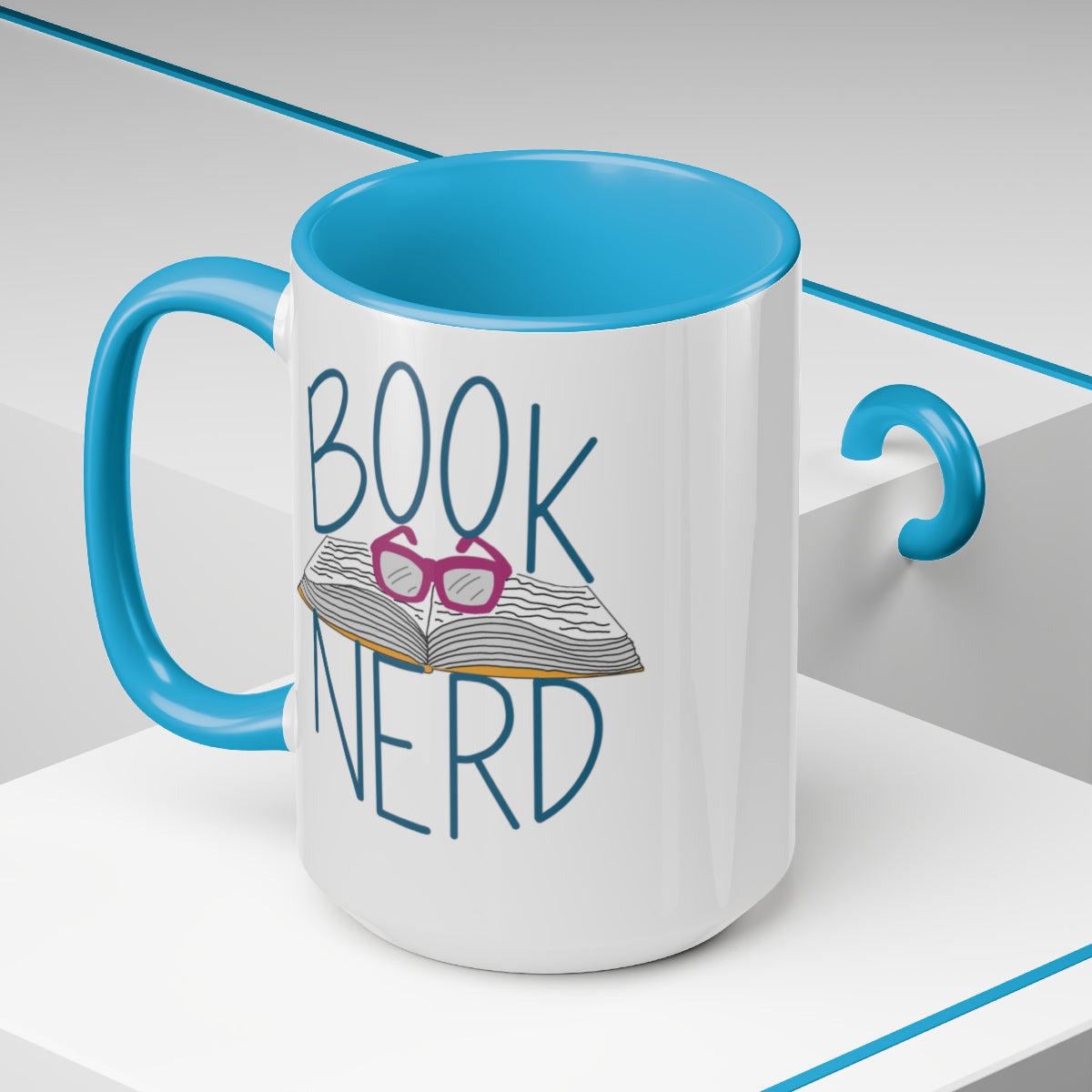 Book Nerd Accent Coffee Mug, 11oz (Blue and Black Accent)