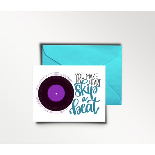 You Make My Heart Skip a Beat - Greeting Card | Love, 80s theme, vinyl record