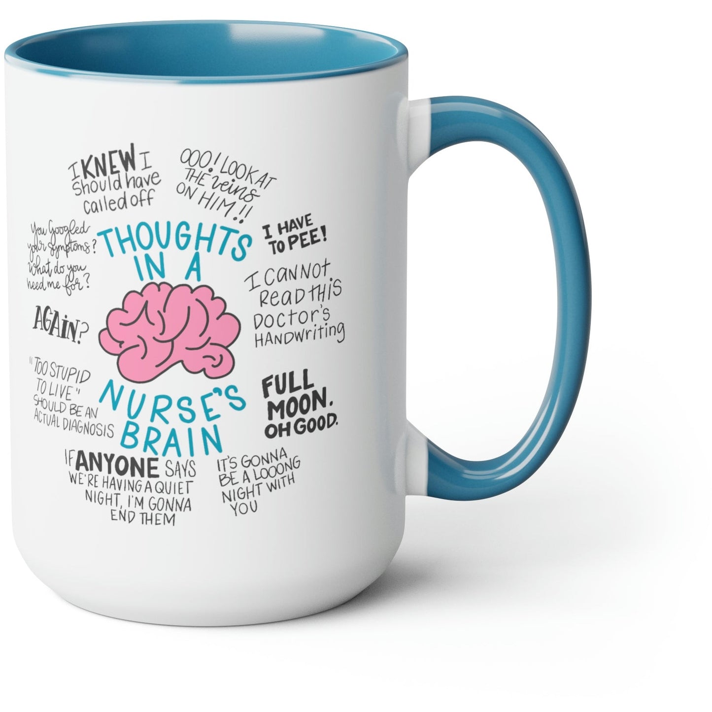 Nurse Thoughts-Nurse Brain Accent Coffee Mug, 11oz (Blue and Black Accent)
