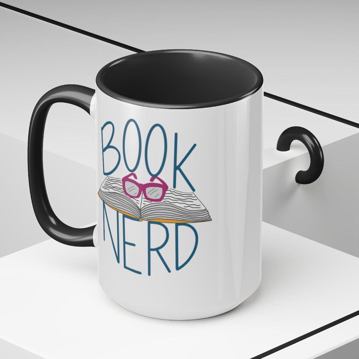 Book Nerd Accent Coffee Mug, 11oz (Blue and Black Accent)
